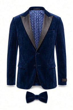 Vitarelli Velvet Peak Lapel Jacket, Vest & Bow Tie Set – Navy (YF03NVYSB1VBT)