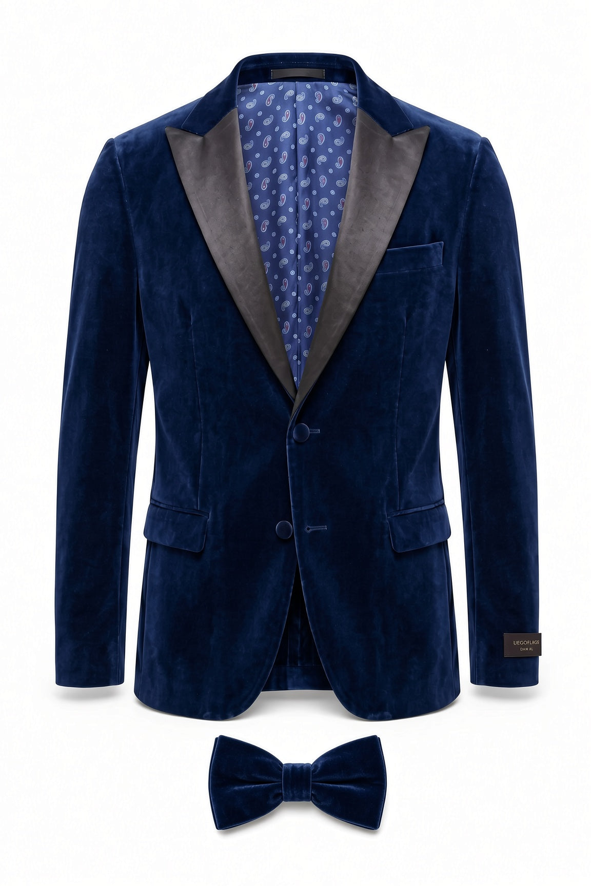 Vitarelli Velvet Peak Lapel Jacket, Vest & Bow Tie Set – Navy (YF03NVYSB1VBT)