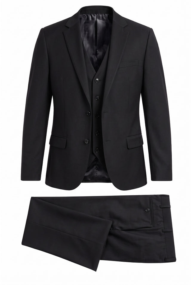 Vitarelli 3-piece 4-way stretch suit in black, style 16147