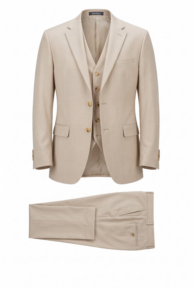 Vitarelli 3-piece 4-way stretch suit in beige, style 2080