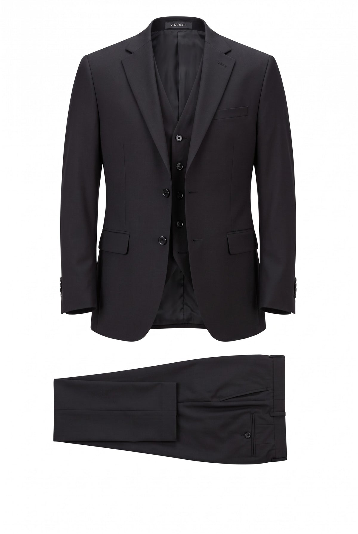 Vitarelli 3-piece 4-way stretch suit in black, style 2080