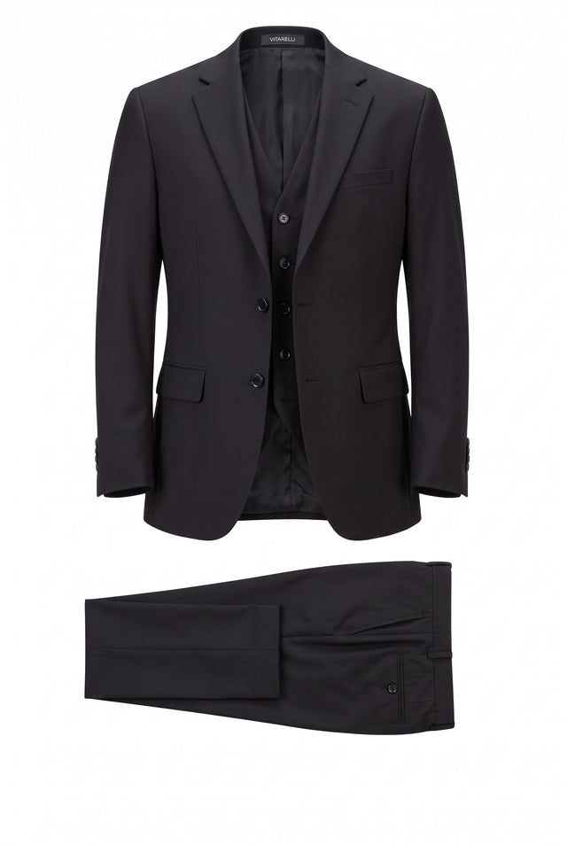 Vitarelli 3-piece 4-way stretch suit in black, style 2080
