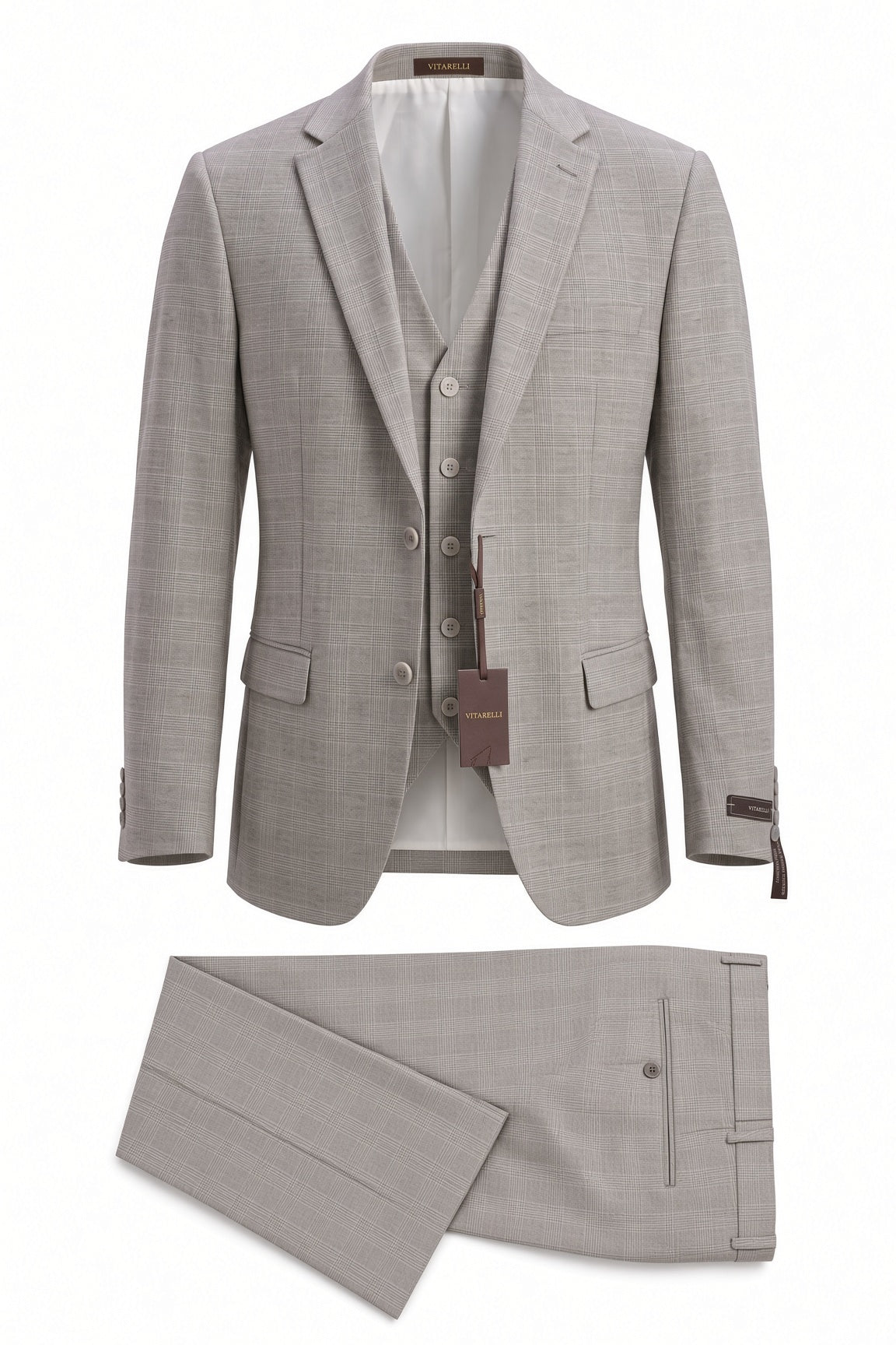 Vitarelli 3-Piece Slim Fit Notch Lapel Suit – Tan (0109)