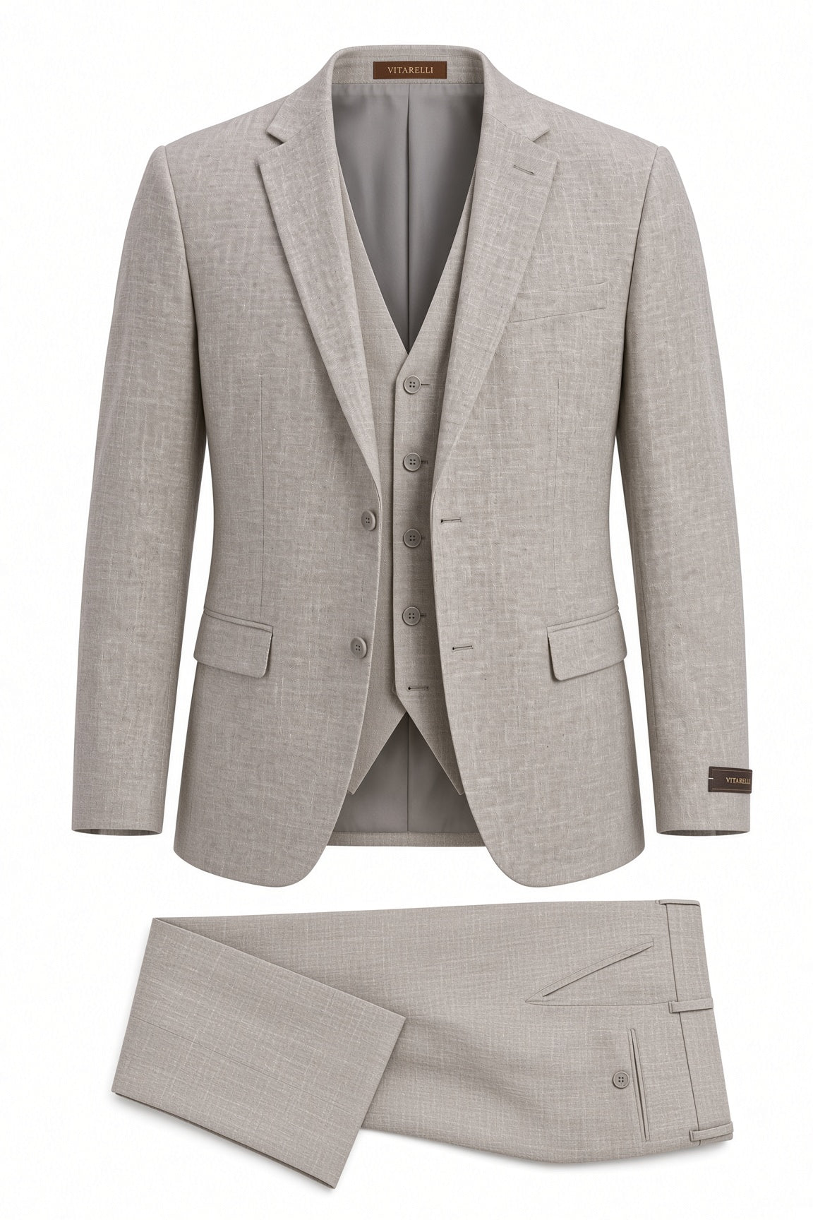 Vitarelli brown 3-piece slim fit suit, style 1574