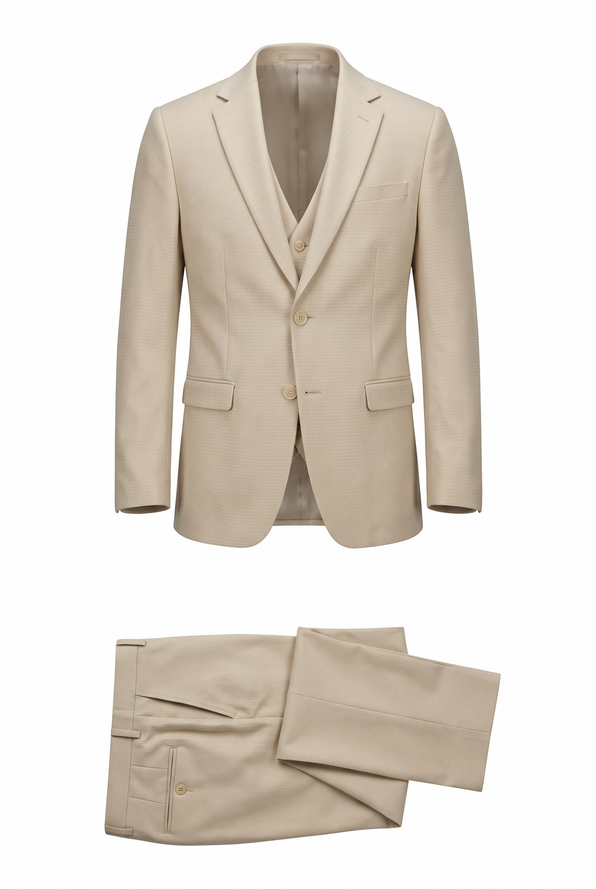 Vitarelli 3-Piece Slim Fit Notch Lapel Suit – Tan (800)