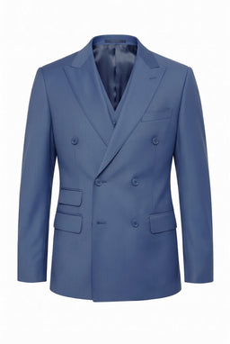 Vitarelli Double-Breasted Peak Lapel 3-Piece Suit – Blue (024)