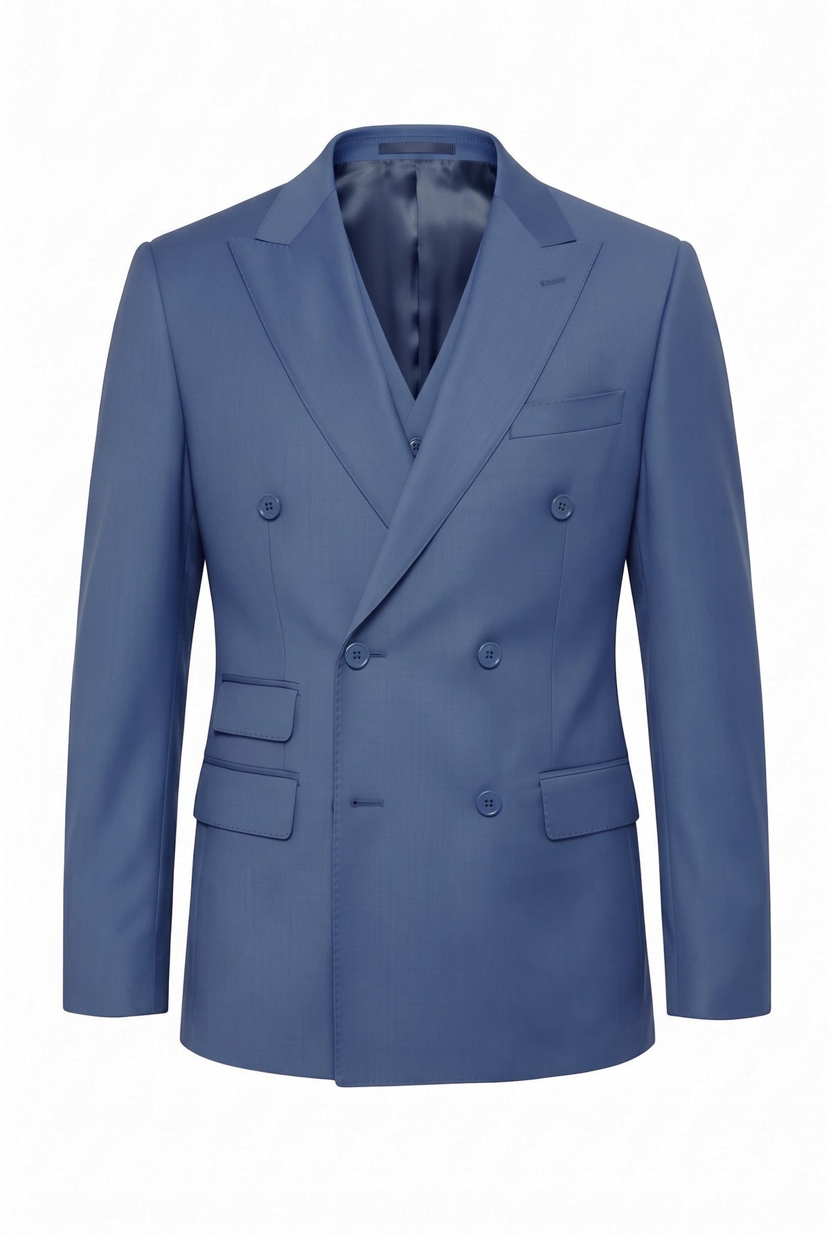 Vitarelli Double-Breasted Peak Lapel 3-Piece Suit – Blue (024)