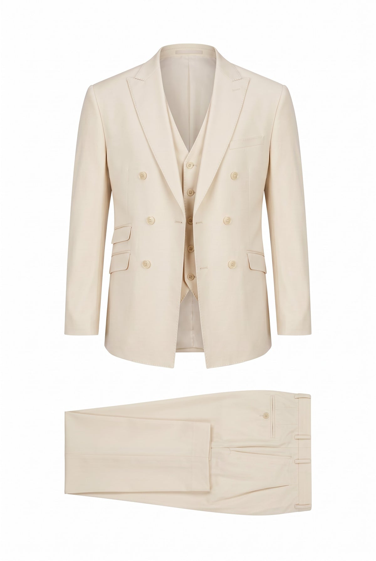 Vitarelli Double-Breasted Peak Lapel 3-Piece Suit – Tan (178)