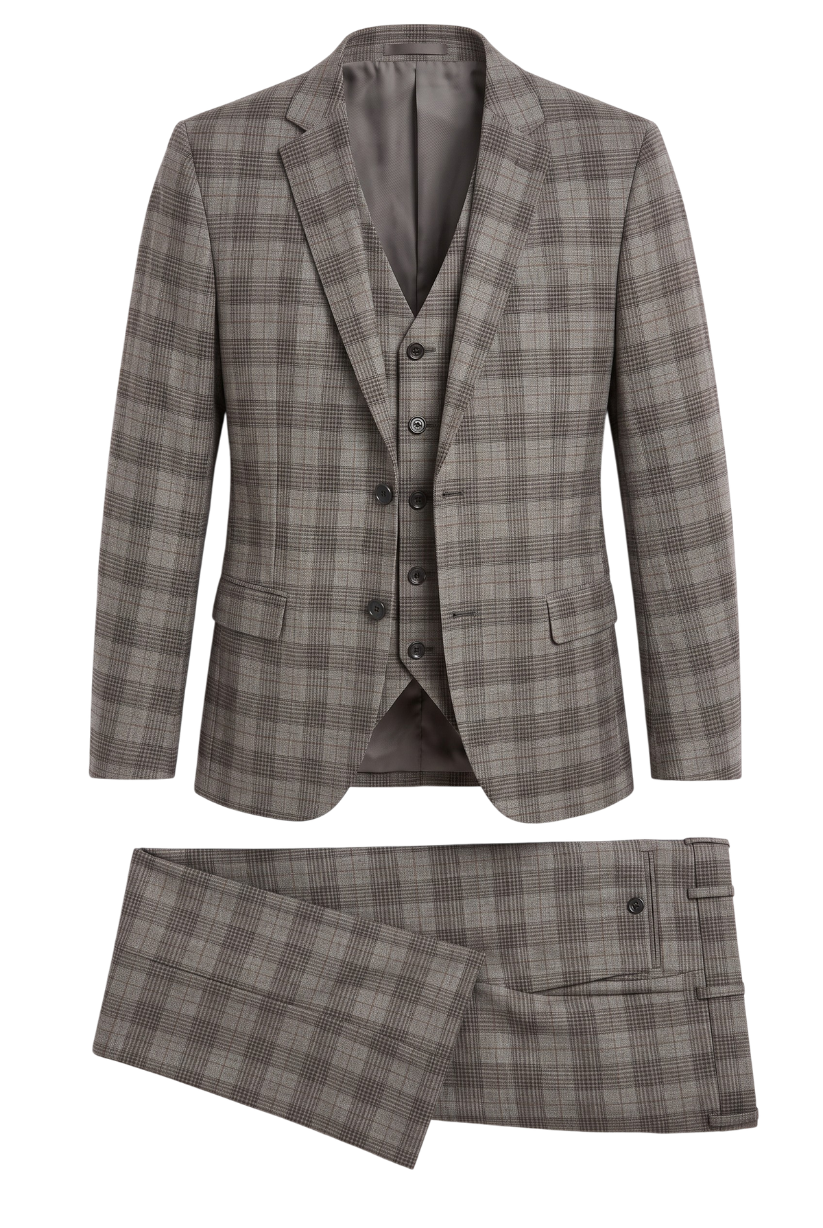 Vitarelli Plaid Double-Breasted Peak Lapel 3-Piece Suit – Gray (AFNELGRYDB2V)