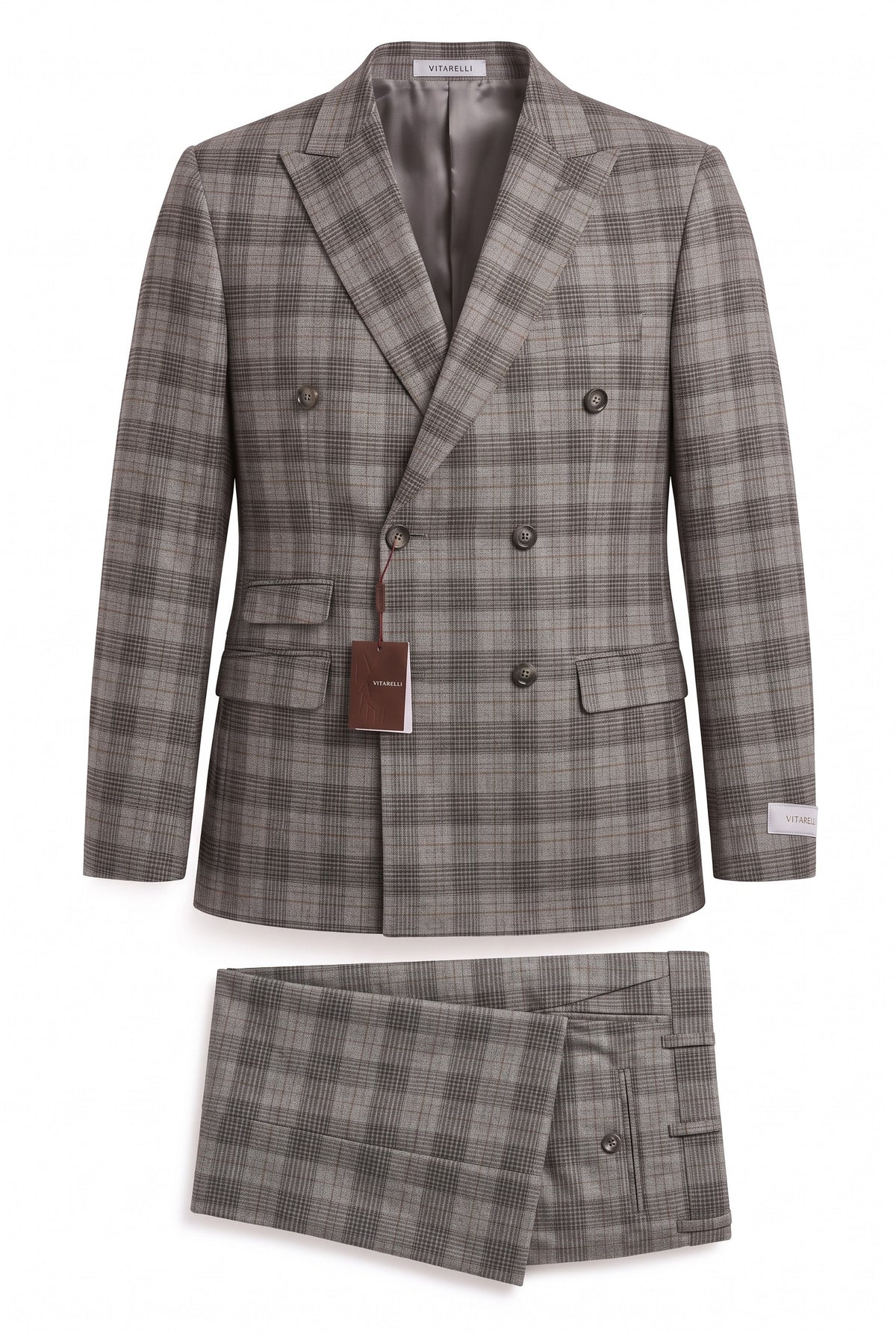 Vitarelli gray plaid notch lapel 3-piece suit, style AFNELGRYSB2V