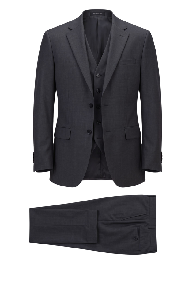 Vitarelli Red Label cashmere wool suit in charcoal, style 660