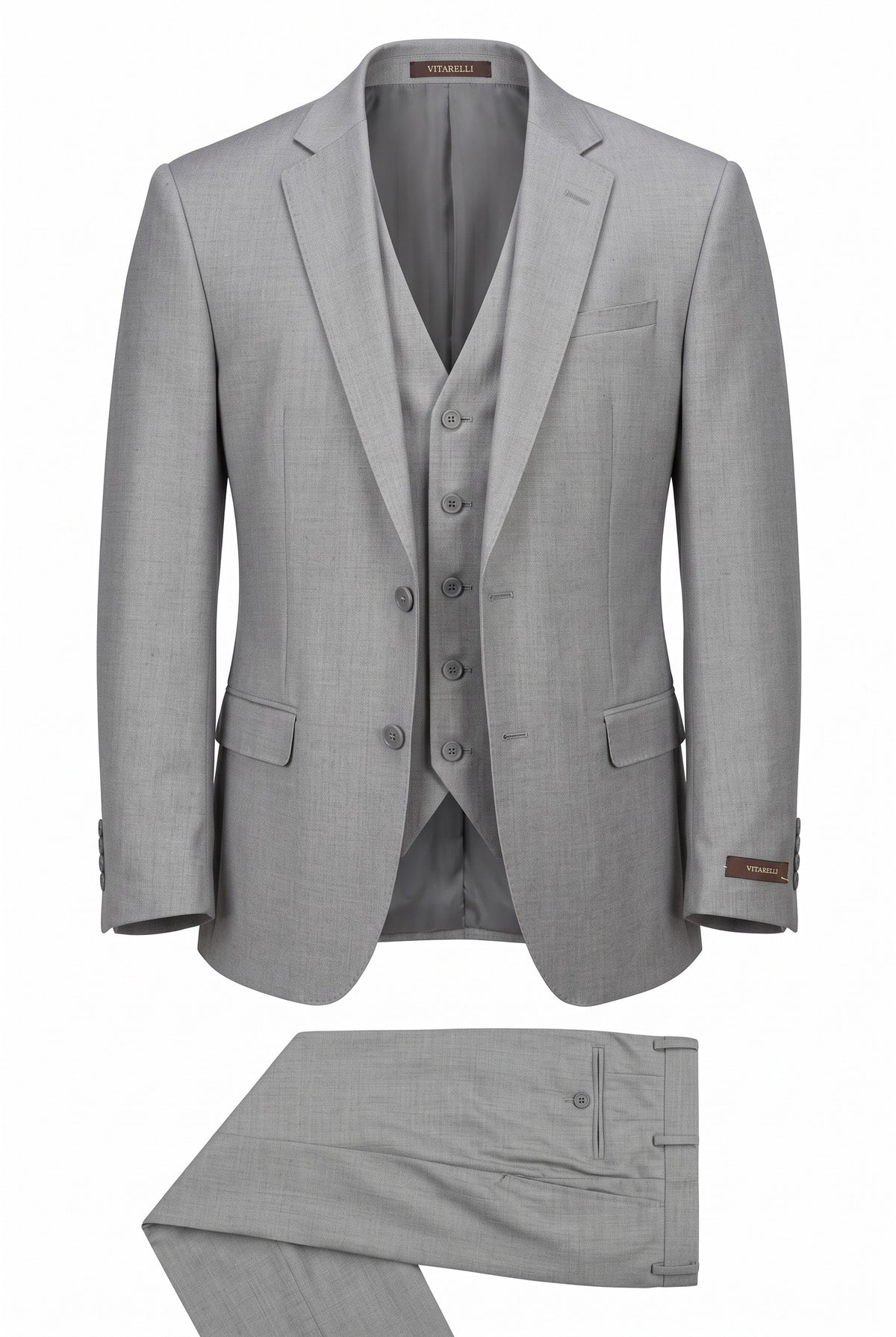 Vitarelli sharkskin 3-piece suit with vest in gray, style 27492