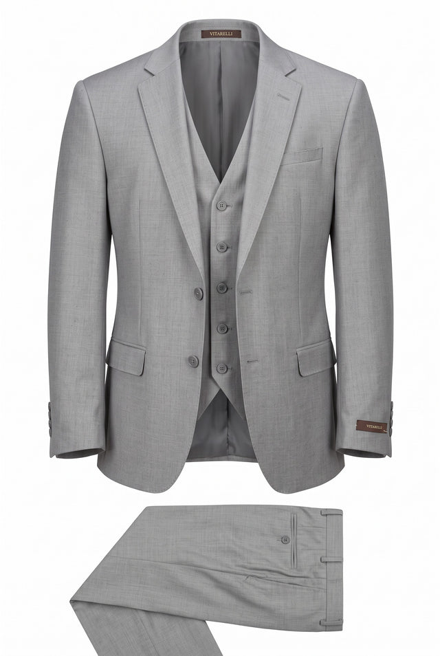 Vitarelli sharkskin 3-piece suit with vest in gray, style 27492