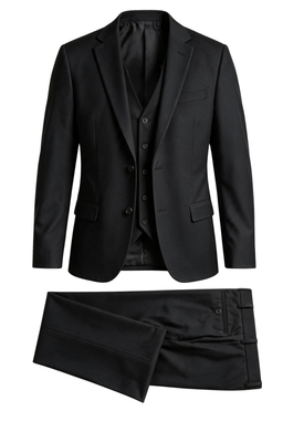 Vitarelli Single-Breasted Notch Lapel 3-Piece Suit – Black (003)