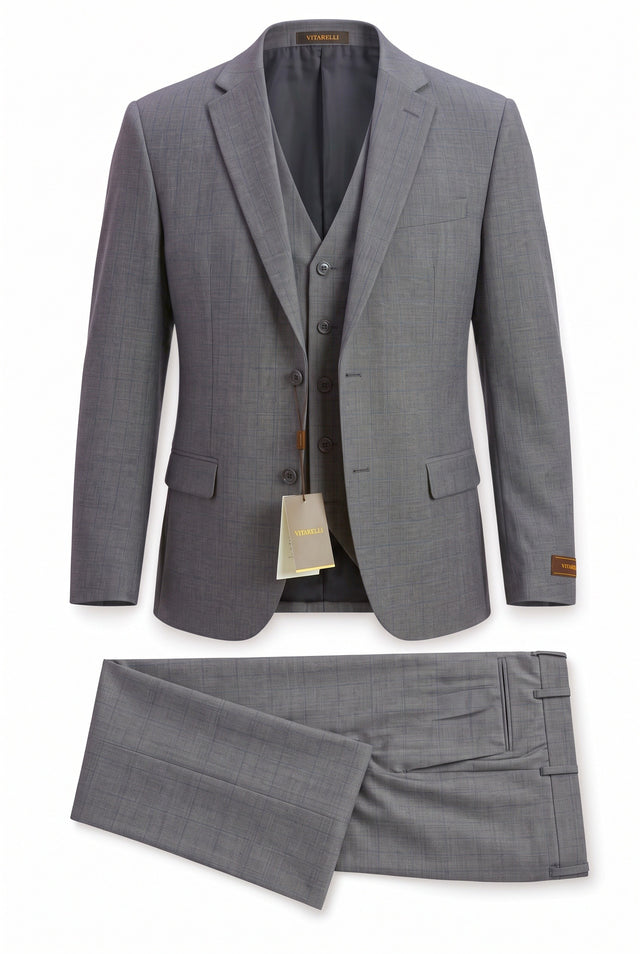 Vitarelli notch lapel 3-piece suit in gray, style 008