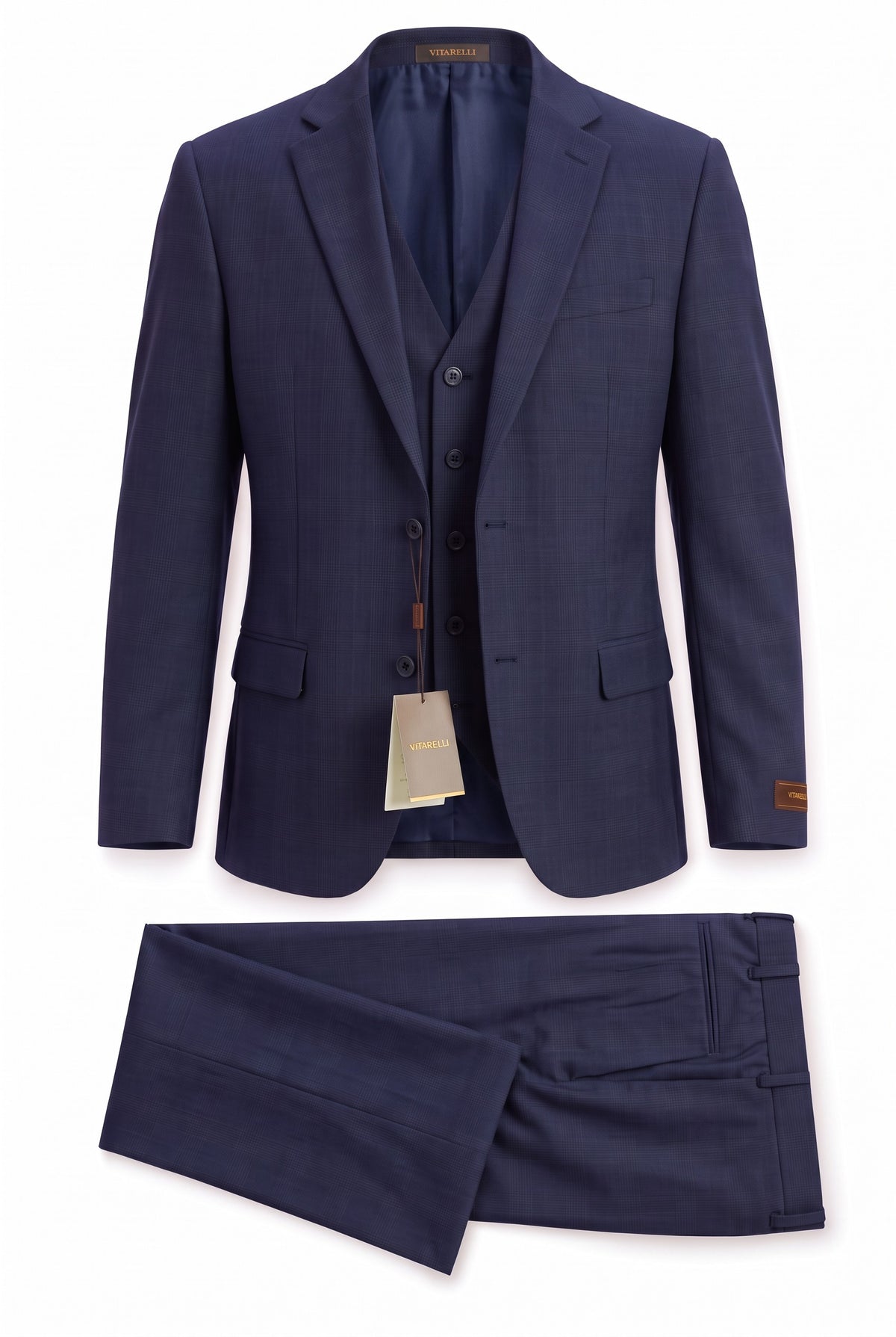 Vitarelli notch lapel 3-piece suit in navy, style 008