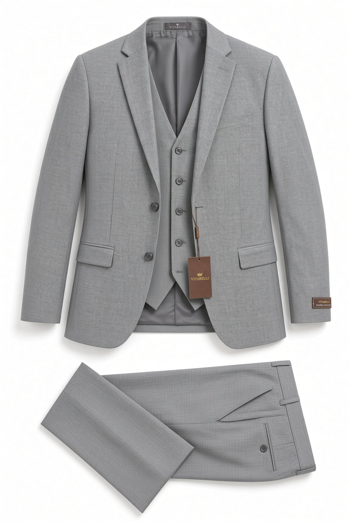 Vitarelli notch lapel 3-piece suit in gray, style 622