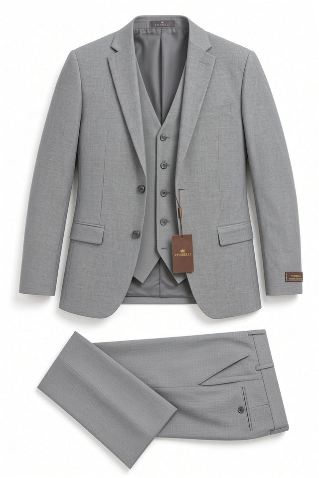 Vitarelli notch lapel 3-piece suit in gray, style 622