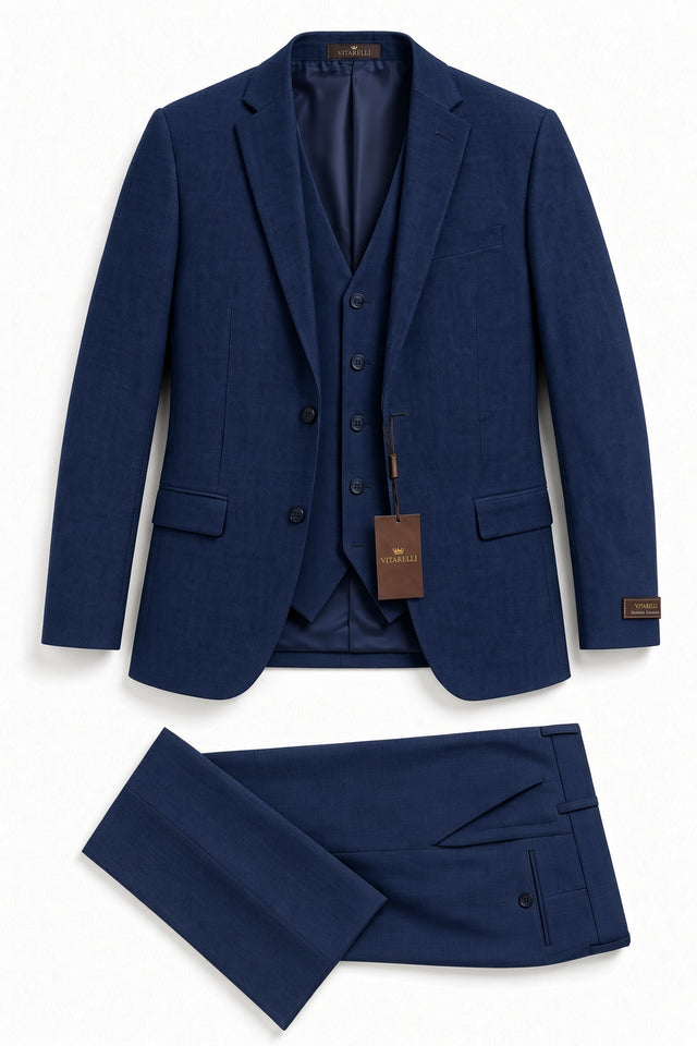 Vitarelli notch lapel 3-piece suit in navy, style 622
