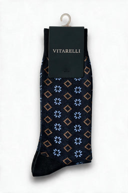 Vitarelli Men's Dress Socks – Black Square Pattern (SOCKS-BLKSQR)