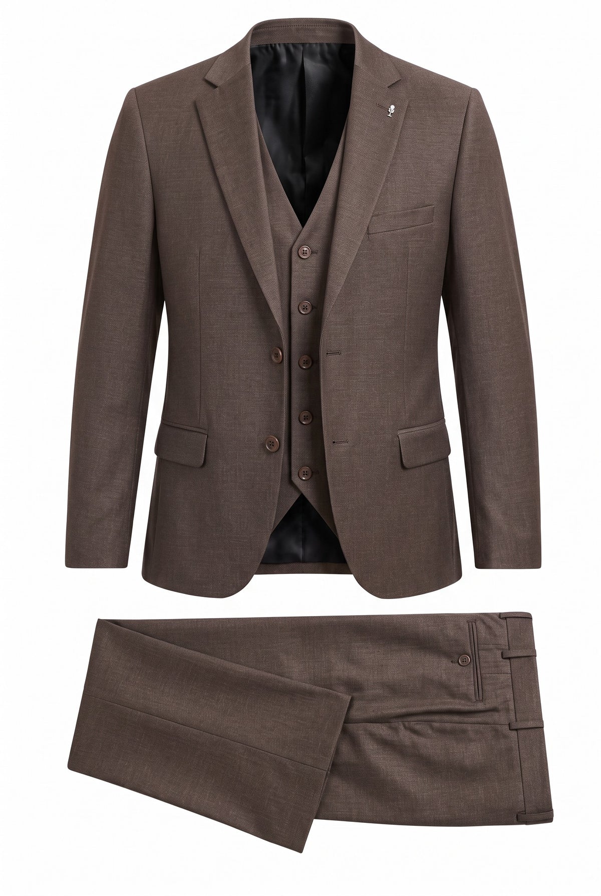 Vitarelli 3-piece notch lapel suit in brown, style 2526