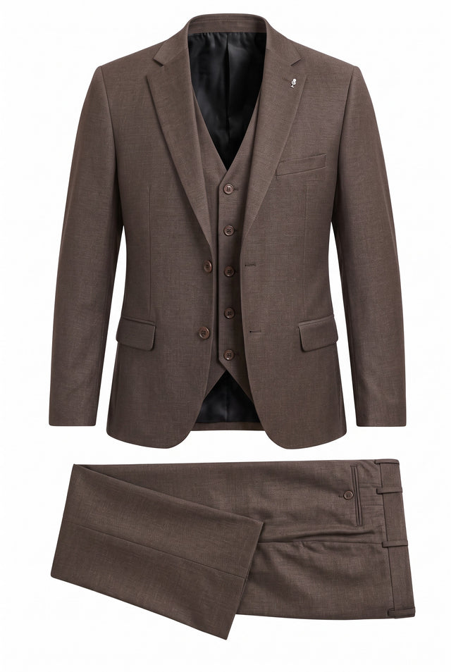 Vitarelli 3-piece notch lapel suit in brown, style 2526