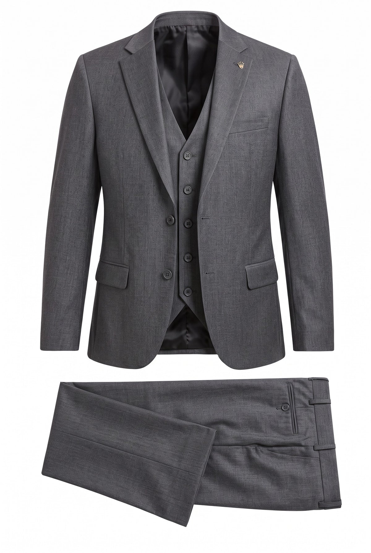 Vitarelli 3-piece notch lapel suit in charcoal, style 2526
