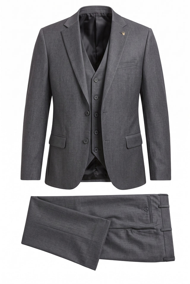 Vitarelli 3-piece notch lapel suit in charcoal, style 2526